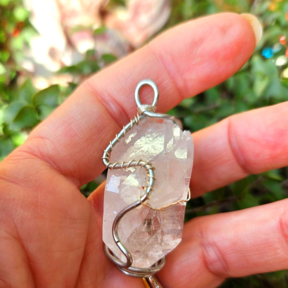 Raw quartz crystal wire wrapped pendant